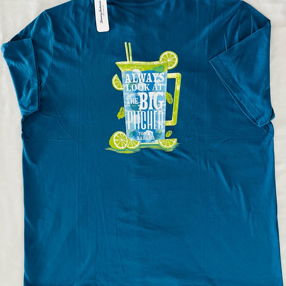 Tommy Bahama Men’s ALWAYS LOOK AT THE BIG PITCHER T-shirt XL Teal NEW Beer Beach